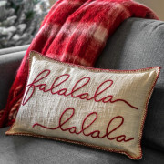 Festive Cream & Red Christmas Cushion Cotton 